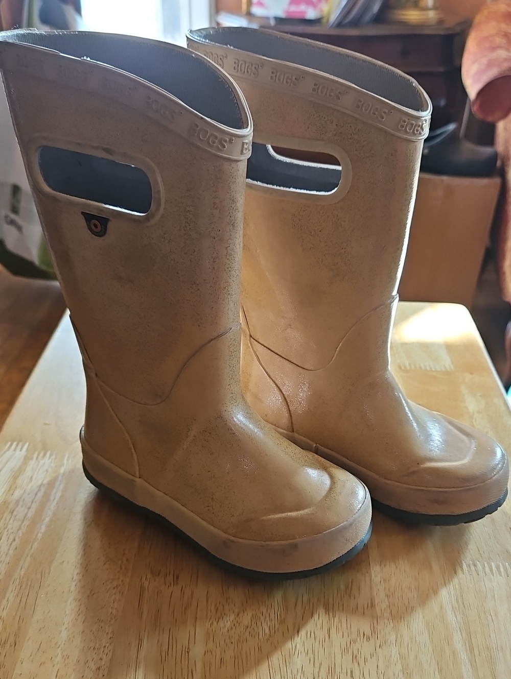 Bogs Kids Tan Glittery Waterproof Pull-On Rain Boots